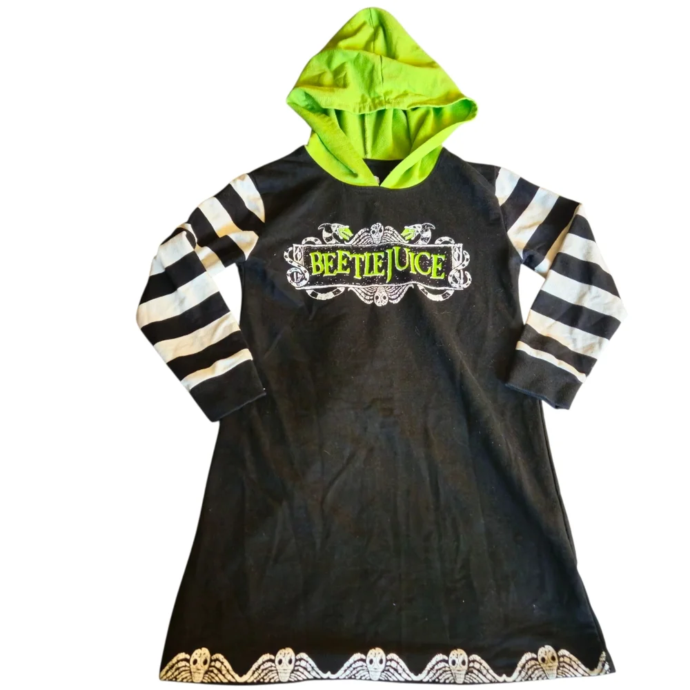 Beetlejuice Hooded Long Sleeve Sweater Dress Halloween Cosplay Fall Girls Med